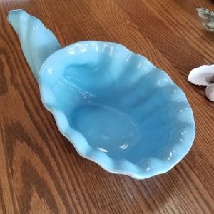 Vintage Frankoma Blue Ceramic "Flamed" cornucopia #222